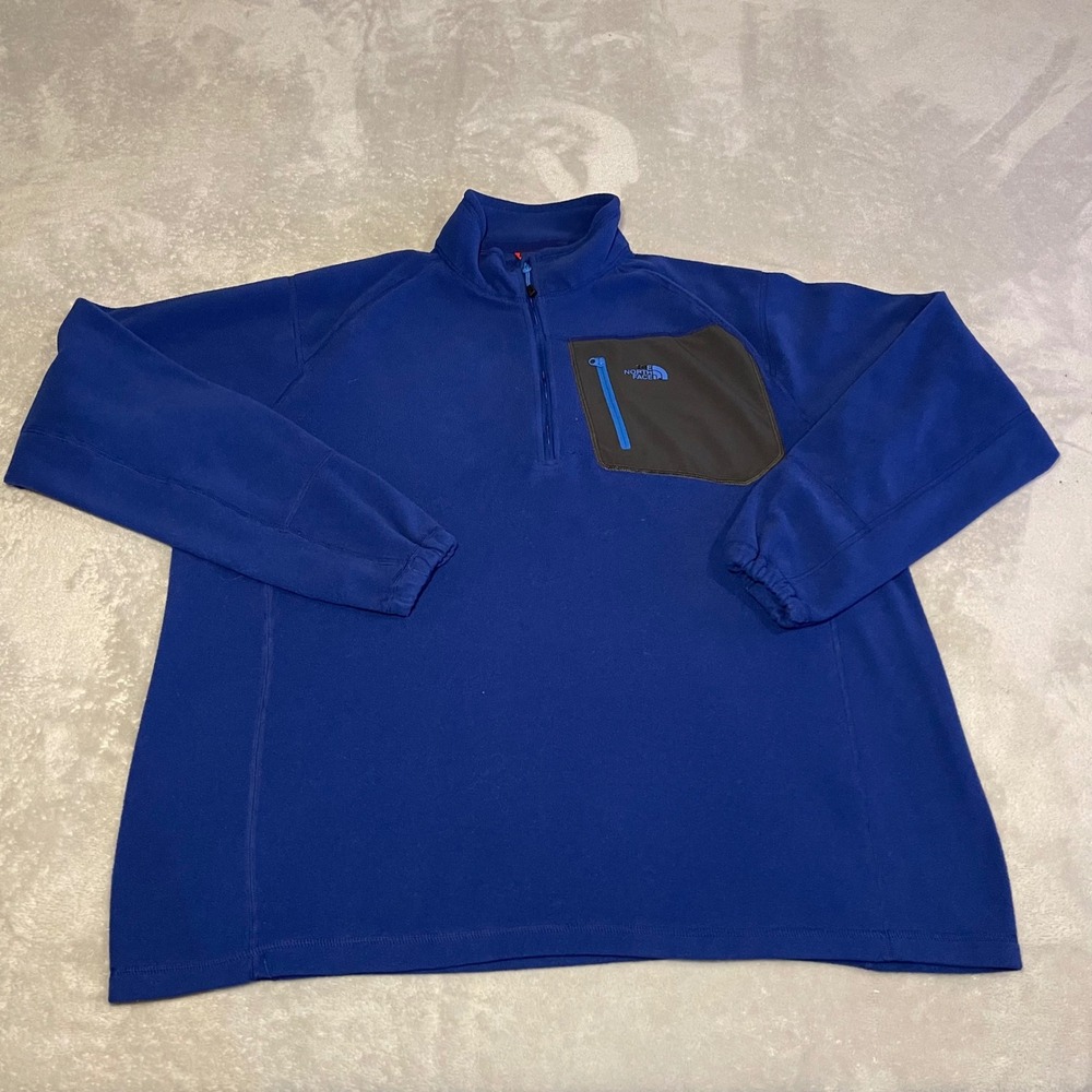 The North Face Mens XL Blue TKA 100 Fleece 1/4 Zip Pullover Jacket Pocket Hiking